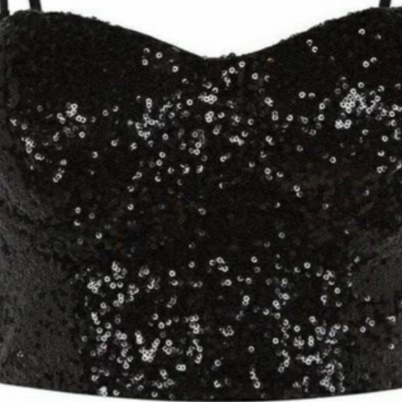 Black Sequin Corset Crop Top Medium Windsor - Picture 1 of 8